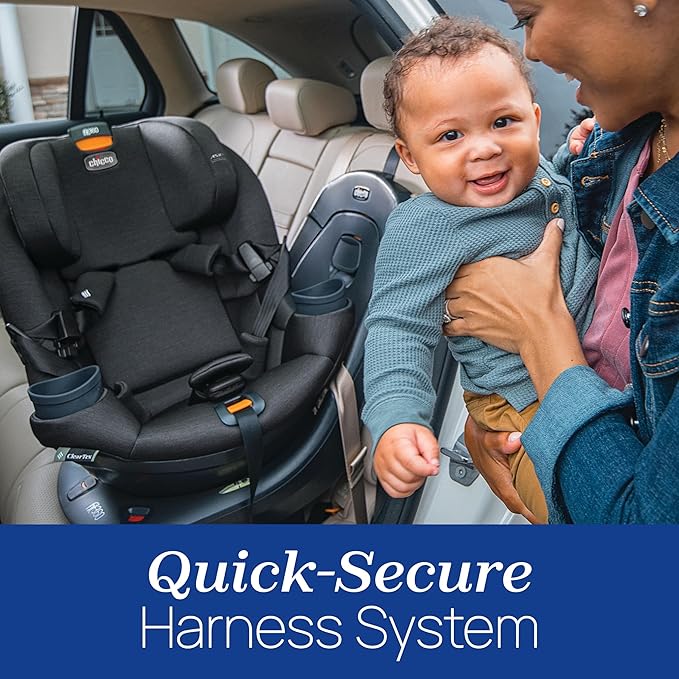 Chicco Fit360 ClearTex Rotating Convertible Car Seat with 360 Degree Rotation for Rear-Facing and Forward-Facing, LeverLock Self-Tensioning Lock System | Carbon/Grey