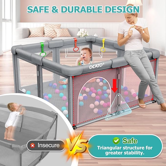 OCATO Baby Playpen Play Pen: Foldable Playpen for Babies and Toddlers Playard for Indoor Outdoor Activity Center Game Fence Safety Area Toddler Play Pen for Babies 6-12 Months Baby Gifts (50" × 50")