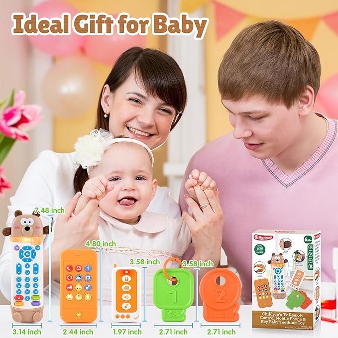 Baby Remote Control Toy with Phone Teether & Teething Keys & Car Remote, Remote Teether for Baby with Realistic Light and Sounds, Baby Musical Toys Gift for Boys Girls 6+ Months