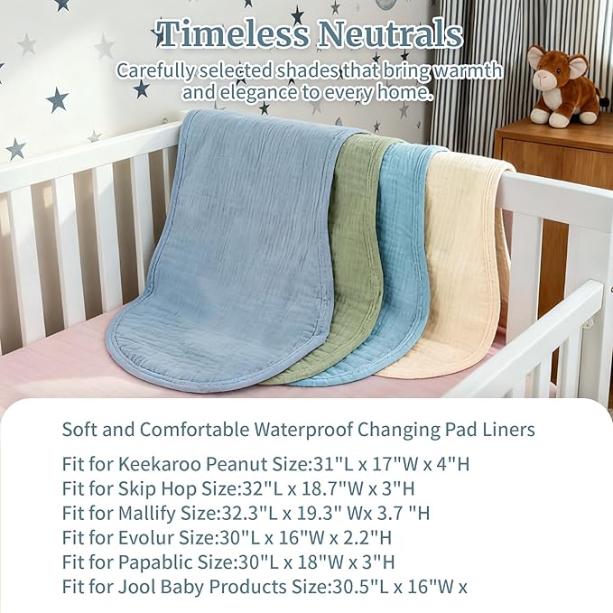 4 Pcs Changing Pad Liners Fits in Peanut Shape Changing Pad Waterproof Diaper Mats Organic Cotton Peanut Mats are Warm on a Baby's Back, Washable Reusable (Blue)