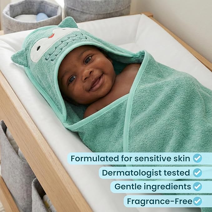 Bliss Baby Care Essentials Gift Set, Fragrance-Free - Baby Wash & Shampoo, Diaper Rash Cream, Baby Lotion & Hooded Bath Towel - Hypoallergenic, Dermatologist Tested, Clean & Vegan Baby Gift Set