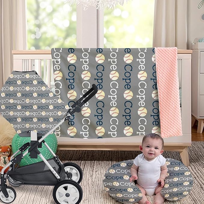 Rucekia Baby Nursing Pillow Cover - Personalized Name Baseball Theme Breastfeeding U-Shaped for Bottle Feeding, Ultra Soft Comfortable Breastfeeding Pillow Cover for Infant Baby Boys and Girls