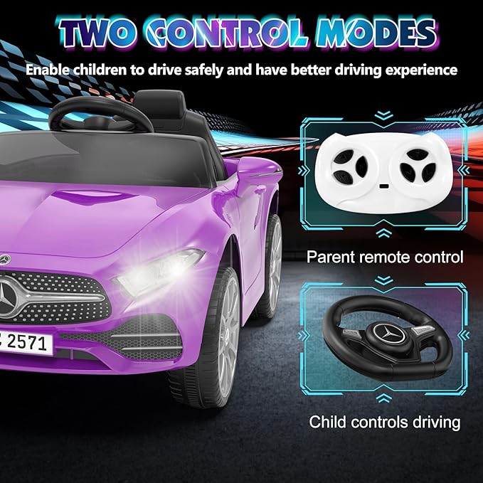 12V Kids Ride On Car with 2.4G Remote Control,Battery Powered Electric Car Ride On Vehicle Double Doors, Safety Belt,LED Light (SC-Purple)