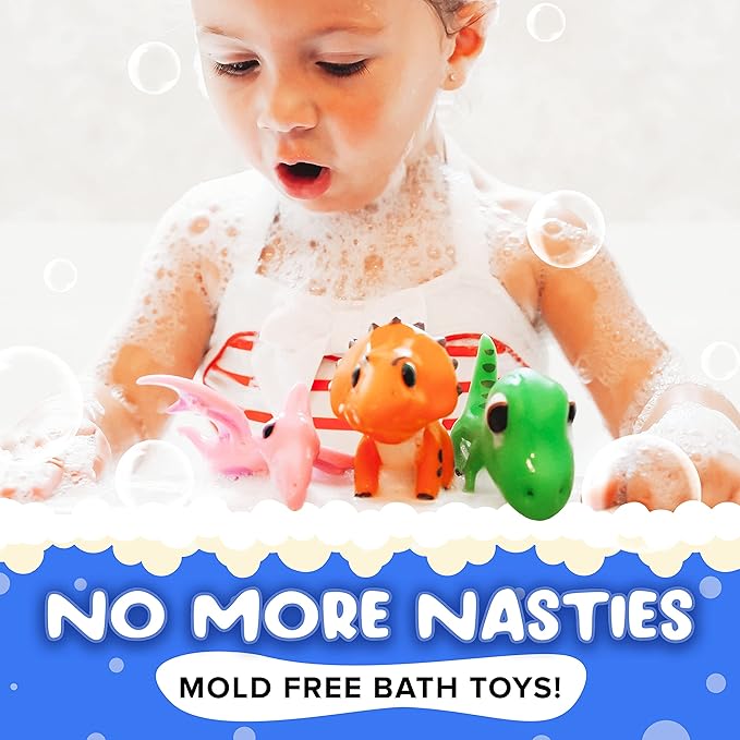 SplashEZ Mold Free Dinosaur Bath Toys, No Hole Bath Toys for Toddlers, Bathtub Dinosaur Set for Kids, No Mold Floating Water Dino Set for Pool, BPA-Free Safe Fun, Infant Babies Ages 1 3 6 12 18 Mo