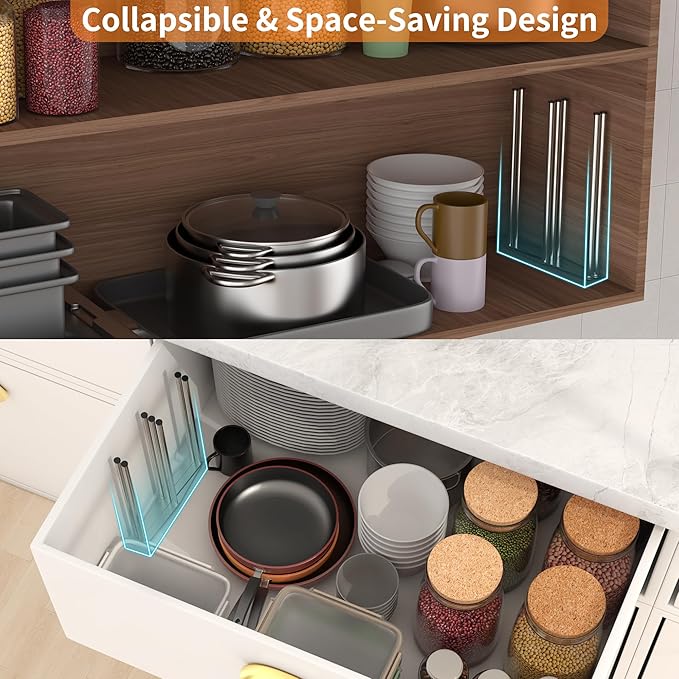 Foldable Bottle Drying Rack, Baby Bottle Drying Rack, Collapsible Cup Draining Holder, Retractable Reusable Storage Bag Dryer with Non-Slip Bottom - Stainless Steels (Silver)