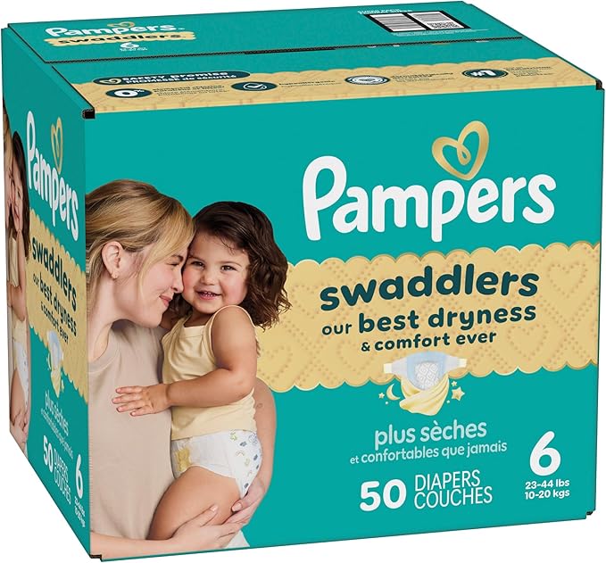 Pampers Swaddlers Diapers, Size 6 (23-44 lbs), 50 Count, Absorbent, Keeps Baby Dry and Comfortable, Skin Safe Disposable Baby Diaper (Packaging May Vary)