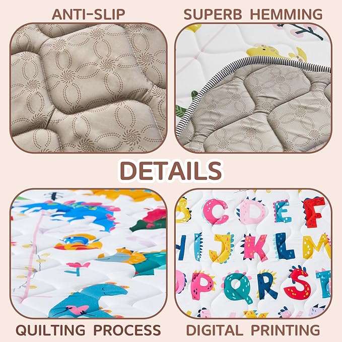 TreeBud Baby Play Mat - Thicken 71x59 Inch Soft Foam Crawling Mat for Playpen & Floor, Non-Slip Waterproof Playmats for Infants & Toddlers, Portable Foldable & Machine Washable, Dinosaur & Letters