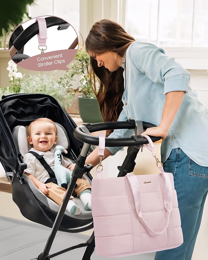 LOVEVOOK Diaper Bag Tote, 15.6inch Puffer Baby Diaper Bag Waterproof Travel Diaper Tote with Changing Pad Pacifier Case