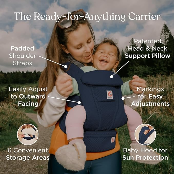 Ergobaby Omni Deluxe Baby Carrier Newborn to Toddler - Breathable Baby Carriers for Summer - All-Position Carrier with Enhanced Lumbar Support & Airflow (7-45 Pounds), Mesh, Midnight Blue