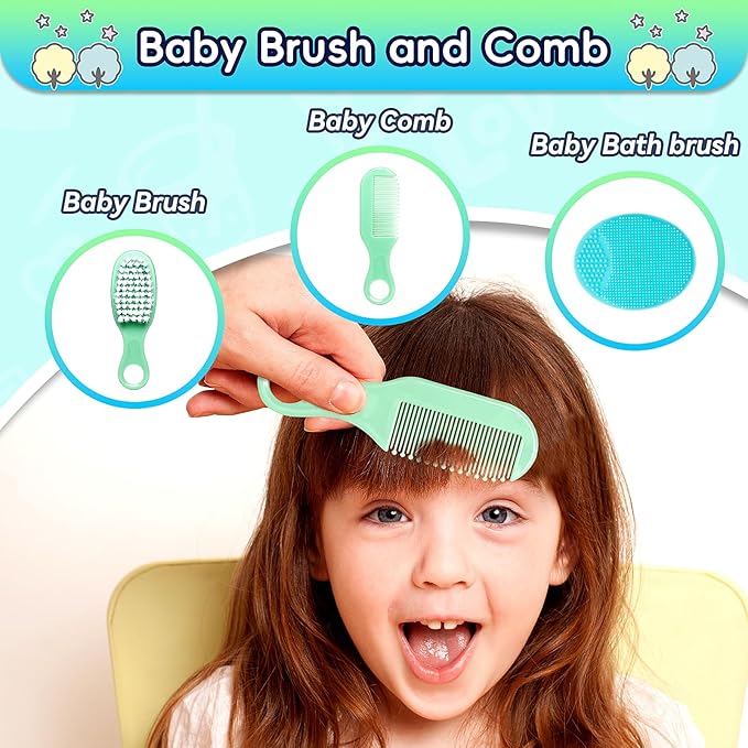 Baby Healthcare and Grooming Kit, 14 in 1 Baby Safety Set Newborn Nursery Health Care Set with Hair Brush Scale Nail Clippers for Baby Girls Boys(14 Kits Green)