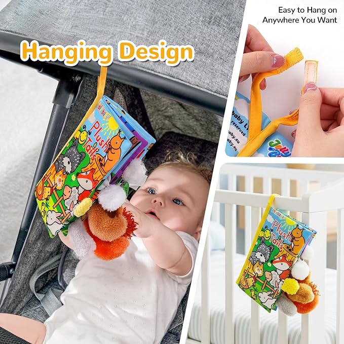 HECCEI Baby Cloth Books Soft Baby Book 0-6 Months Crinkle Books with Plush Tails Touch and Feel Sensory Toys for Infant Tummy Time for 3 Months+ Easter Basket Stuffers