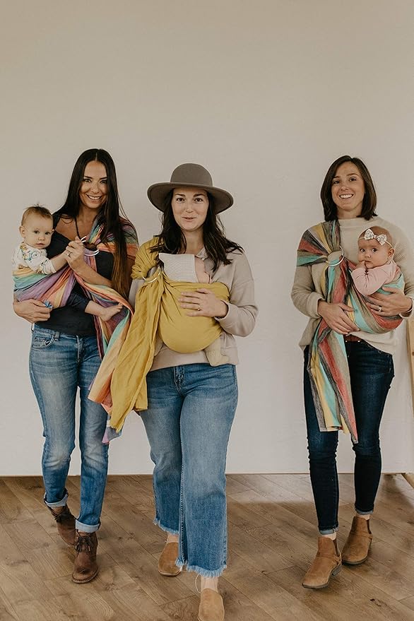 Hip Baby Wrap Ring Sling Baby Carrier - Extra Soft Bamboo Linen Baby Wraps Carrier Machine Washable Baby Tush Carrier Made with All Natural Plant Based Dyes Perfect Baby Shower Gifts Rainbow Brite