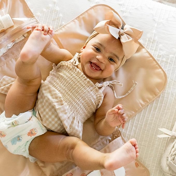 Tiny Twinkle Portable Diaper Changing Pad | Waterproof, Wipeable & Compact Baby Changing Pad for Travel | Smart Wipes Pocket & Organized Storage| Newborn Shower Gift (Boho Rainbow)