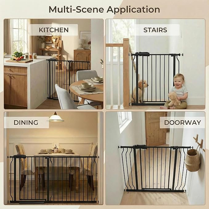 Walk Through Baby & Dog Gate 29-34 Inch, Tension Mounted No Drilling, Indoor Safety Gate for Stairs & Doorways, Metal Design for Kids and Pets, Black