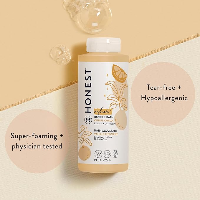 The Honest Company Foaming Bubble Bath, Naturally Derived, Tear-free, Hypoallergenic, Citrus Vanilla Refresh, 12 fl oz