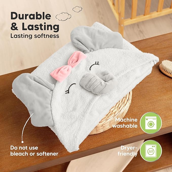 KeaBabies Organic Baby Towel with Hood for Girls, Boys - Soft, Absorbent, 100% Cotton Hooded Baby Towels for Newborns, Infants, Large Hooded Bath Towels for Babies, Kids, Toddler 1-3 (Ella)