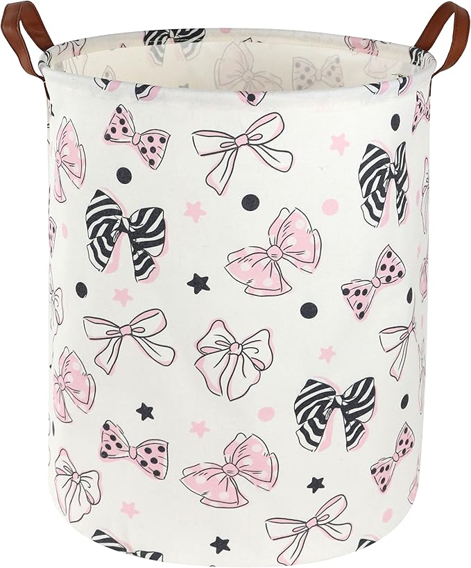 ESSME Pink Girls Hamper,Pink Laundry Hamper,Girls Laundry Hamper, Cute Storage Bin for Room Decor,Baby Girl Laundry Basket, Nursery Hamper,Gift Baskets,Home Organizer(Bowknot)