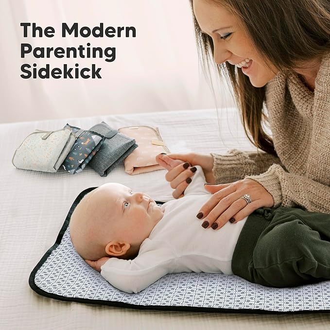 KeaBabies Portable Diaper Changing Pad, Easy Wipe Clean - Foldable Waterproof Baby Changing Mat for Diaper Bag, Compact, Lightweight, 25x13 Newborn, Infant, Baby Changer Travel Essential (Dino Ridge)