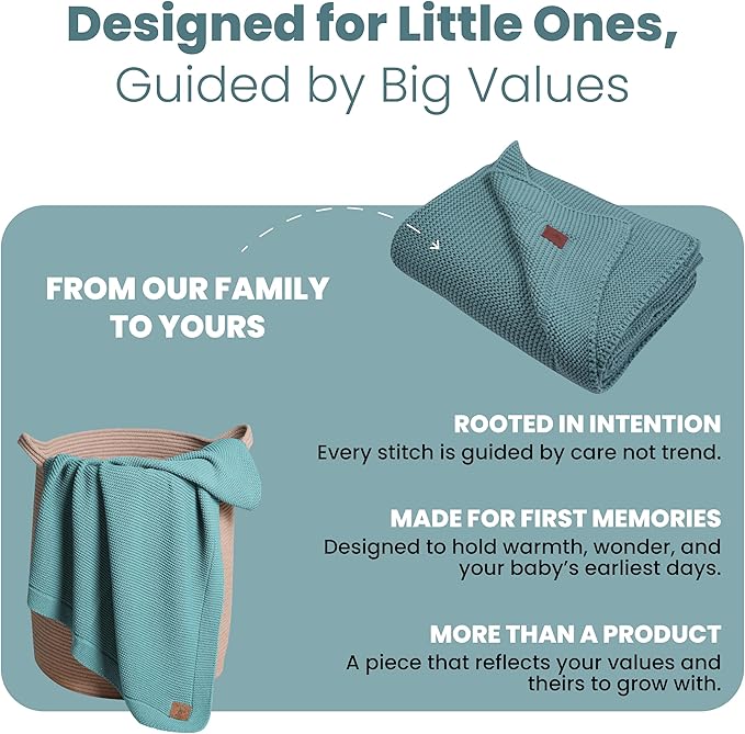 Little Dedi 100% Organic Cotton Baby Knitted Blanket with Gift Box - Soft Toddler, Crib, Stroller Blanket - Neutral Swaddle and Receiving Blanket for Newborns, 30"x40", Smoke Blue