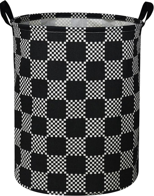 ESSME Boys Laundry Hamper,Kids Hamper Collapsible Canvas Waterproof Storage Bin for Boy, Nursery Hamper,Gift Baskets,toy bins(Black grid)