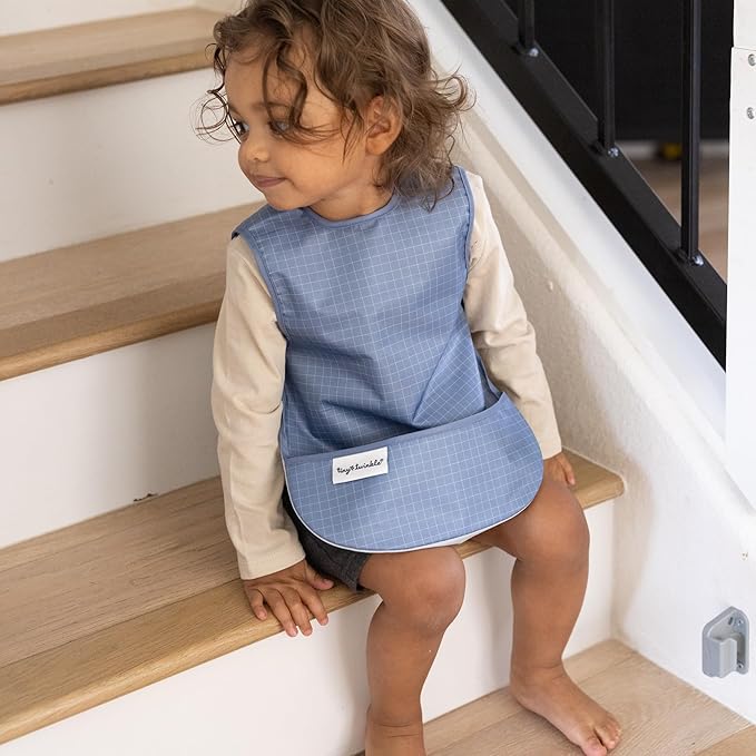 Tiny Twinkle Mess Proof Baby Bib for Girls | Waterproof Toddler Bib for Eating | Baby Apron for Feeding | Machine Washable | Perfect Shower Gift (Grid, 6–24M)