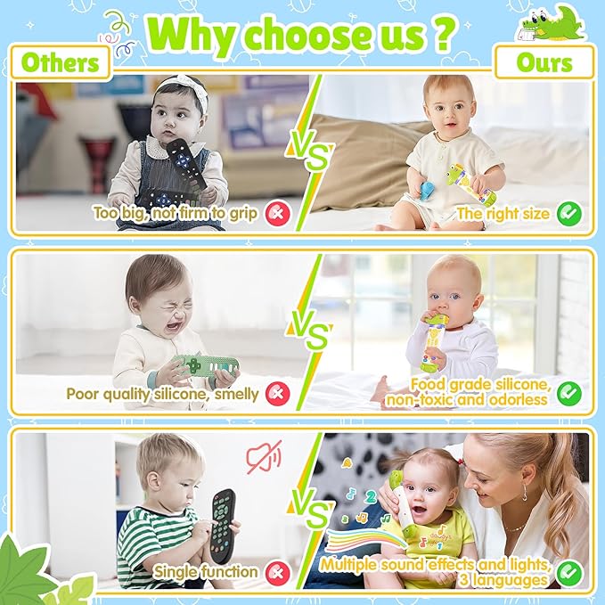 Baby Remote Control Toy, TV Remote Toy for Baby with Realistic Light and Sounds - 3 Languages (English, Spanish & French), Baby Musical Toys Gifts for Boys Girl 6 Month+