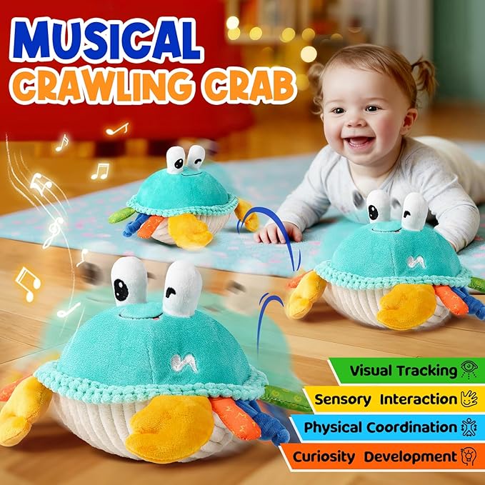 Baby Toys for 12 18 Months - Musical Crawling Dancing Bouncing Learning Crab Plush Toy - Infant Tummy Time Sensory Toys for Toddlers 1-3 Year Old Boys and Girls Christmas Birthday Gifts