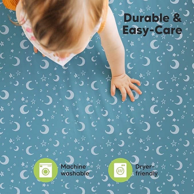 2-Pack Mini Crib Sheets Fitted - 38x26 Pack N Play Sheets for Pack and Play Mattress, Organic Cotton, Soft & Breathable Playard Bedding, Neutral Mini Toddler Bed Cover for Boys, Girls (Dragon Tale)