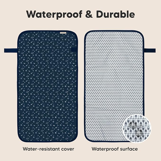 KeaBabies Portable Diaper Changing Pad, Easy Wipe Clean - Foldable Waterproof Baby Changing Mat for Diaper Bag, Compact, Lightweight, 25x13 Newborn, Infant, Baby Changer Travel Essential (Planets)