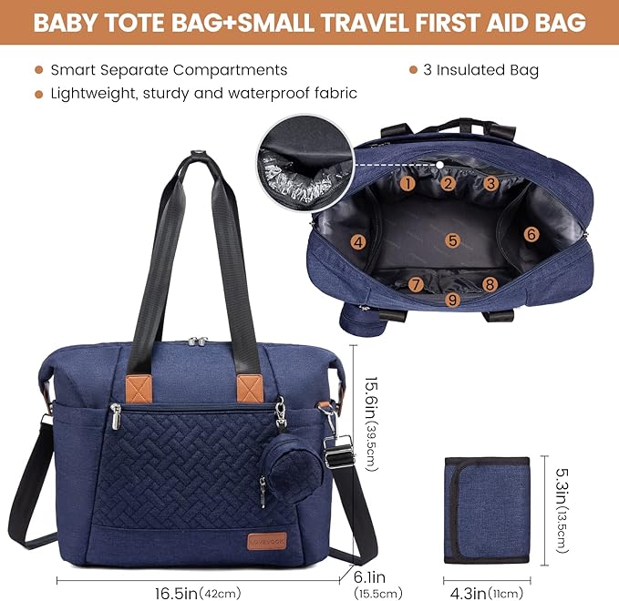 LOVEVOOK Diaper Bag Tote, Large Baby Diaper Bag Waterproof Travel Diaper Tote with Changing Pad