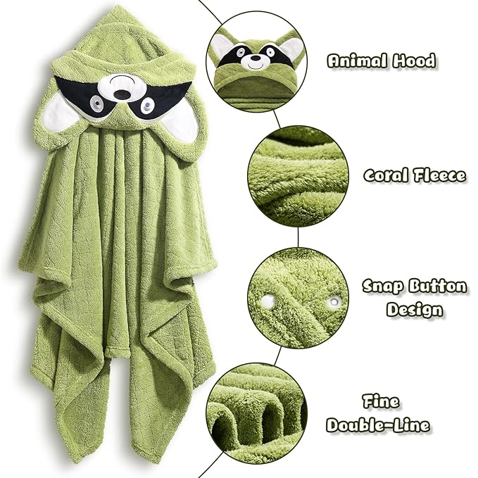 WODHOY 2-Pack Animal Hooded Bath Towels for Babies & Kids 0-6 Years, 50x32 Inch Ultra Soft Coral Fleece Baby Towel Set, Super Absorbent, Bath Time Essentials with Cute Animal Ears, Gift Ready