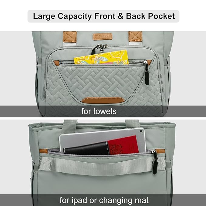 Diaper Bag Tote, Large Tote Diaper Bag with 16" Laptop Compartment, Baby Bag with Insulated Pocket for Mam and Dad, Ideal for Travel, Work (Morandi Grey) | Dual stroller hooks, Working Parents, 3 Insulated Pocket