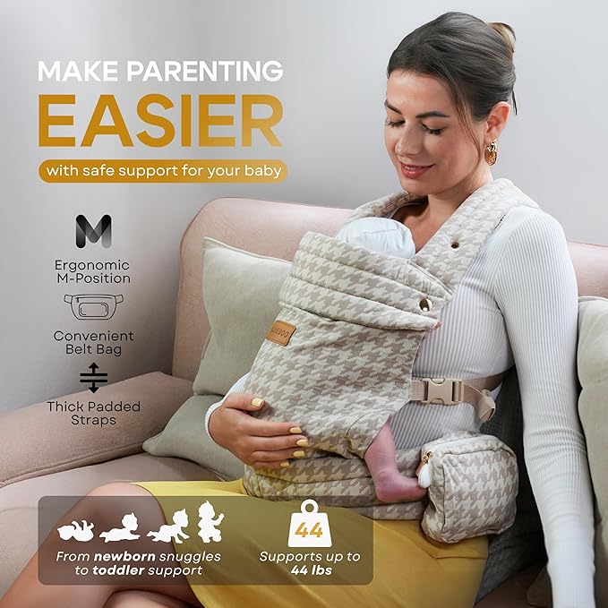 Baby Carrier Newborn to Toddler, Toddler Carrier with Head Support 7-44lbs, Baby Sling Carrier with Detachable Pouch, Hands-Free, Lumbar Support (Black)