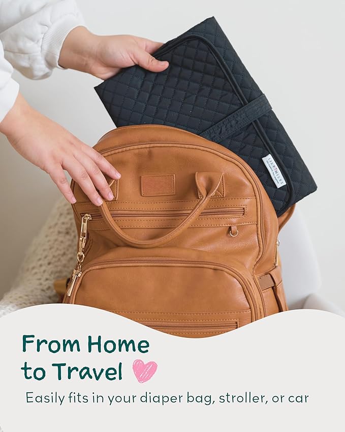 Diaper Changing Pad Portable with Magnetic Latches, Baby Diaper Changing Mat, Travel Pad for Diaper Bag, Baby Essentials, Wipeable & Waterproof Mat (Black Twill, Regular)