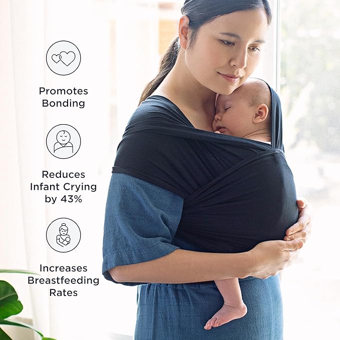 Ergobaby Sustainable Knit Aura Baby Carrier Wrap for Newborn to Toddler (8-25 lbs) - Comfortable, Ergonomic, & Ultra-Soft Newborn Wrap Carrier - One Size Fits Most - Rayon, Soft Black