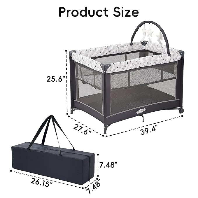 Pamo Babe Pack and Play with Bassinet, Portable Playard for Baby