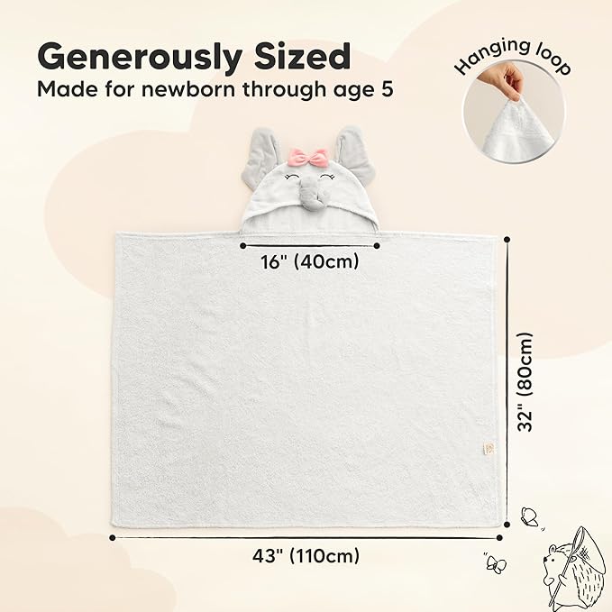 KeaBabies Organic Baby Towel with Hood for Girls, Boys - Soft, Absorbent, 100% Cotton Hooded Baby Towels for Newborns, Infants, Large Hooded Bath Towels for Babies, Kids, Toddler 1-3 (Ella)