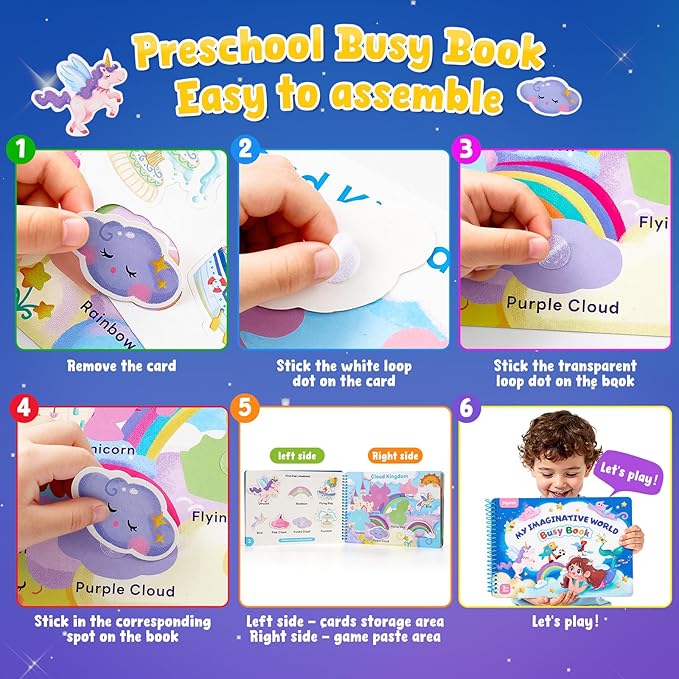 JoyCat Preschool Busy Book for Toddlers 3-5, Dual-Language Learning Activities, Educational Sensory Toys, Autism Learning Materials for Boys & Girls (Imagination World)