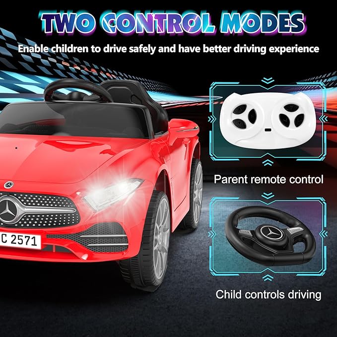 12V Kids Ride On Car with 2.4G Remote Control,Battery Powered Electric Car Ride On Vehicle Double Doors, Safety Belt,LED Light (SC-Red)