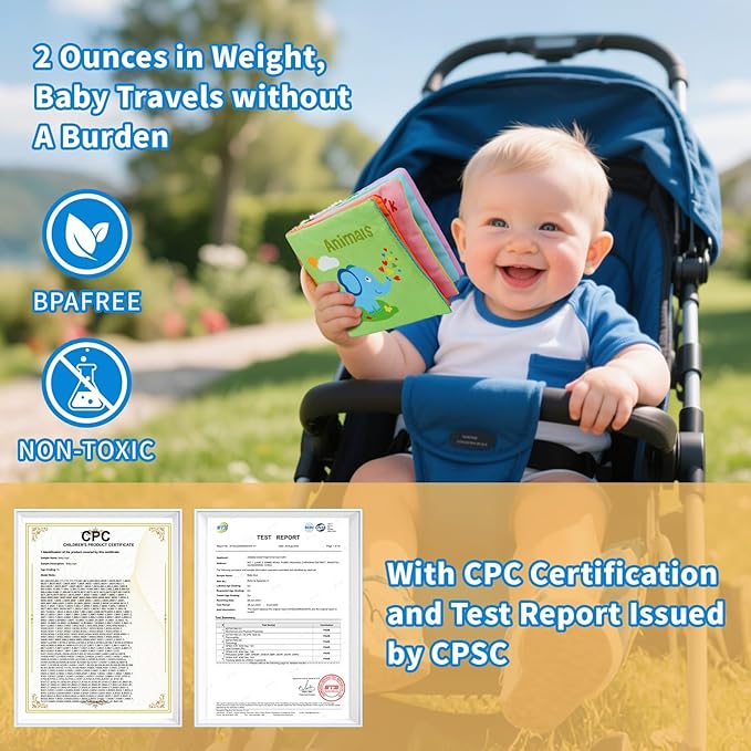 5-Pack Soft Cloth Crinkle Books for Babies 0-3, Washable Non-Toxic Sensory Early Educational Toys, Bath & Learning Cloth Books for Infants