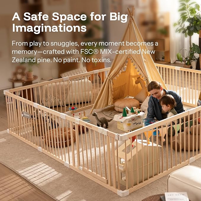 HARPPA Baby Gate Playpen Wooden Playpen for Babies and Toddlers Large Play Yards Baby Fence Play Area 71.5 x 79.5 x 24 inch