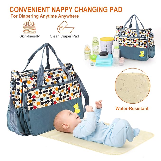 Moclever 5PCS Diaper Bag Tote Set for Baby Essentials – Large Baby Bags for Mom, Waterproof Maternity Bags with Bottle Bag, Food Bag & Changing Pad (Gray)