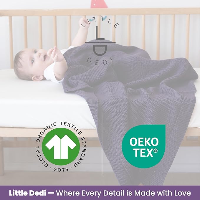 Little Dedi 100% Organic Cotton Baby Knitted Blanket with Gift Box - Soft Toddler, Crib, Stroller Blanket - Neutral Swaddle and Receiving Blanket for Newborns, 30"x40", Sweet Grape