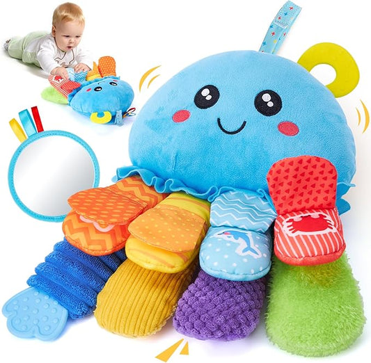 hahaland Baby Sensory Toys 3-6 Month - 15 in 1 Soft Tummy Time Toy with Crinkle Rattle Mirror for Infant Hanging Carseat Toys for 0-6 Month Developmental Newborn Montessori Toy for 3 4 5 6 Months