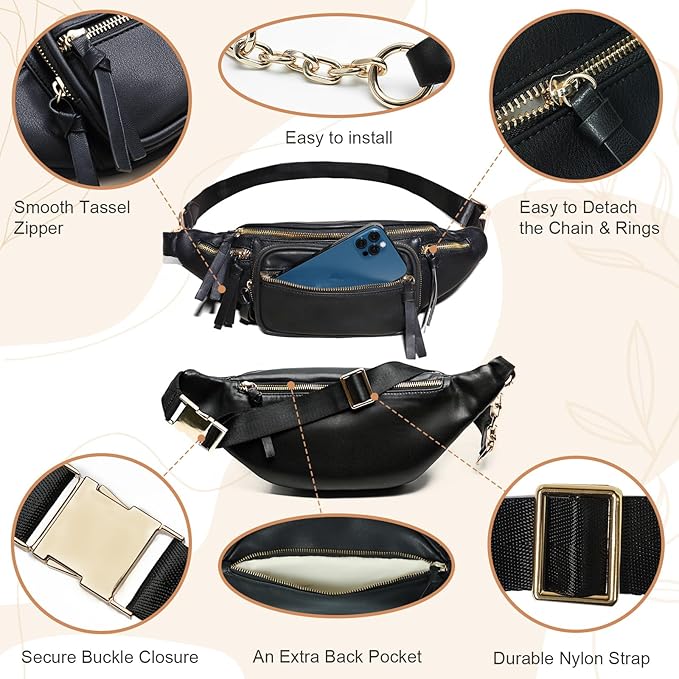 miss fong Small Diaper Bag - Leather Fanny Packs for Women, Mini Diaper Belt Bag, Mini Diaper Tote Bag with 9 Pockets Sling Diaper Bag for Women