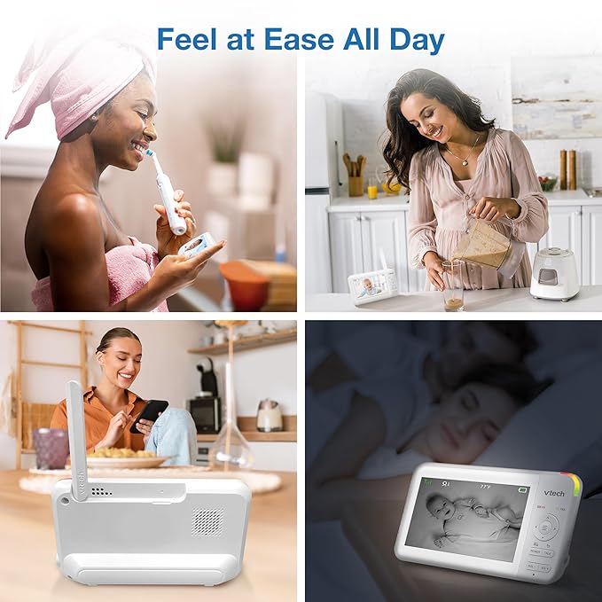 VTech 3 Cameras Video Baby Monitor with 5" LCD Screen,Up to 17Hrs Video & 31Hrs Audio, Night Vision, Pan-Tilt-Zoom, Lullabies, Soothing Sounds, Temperature Sensor,Split Screen, No WiFi: 924-3W