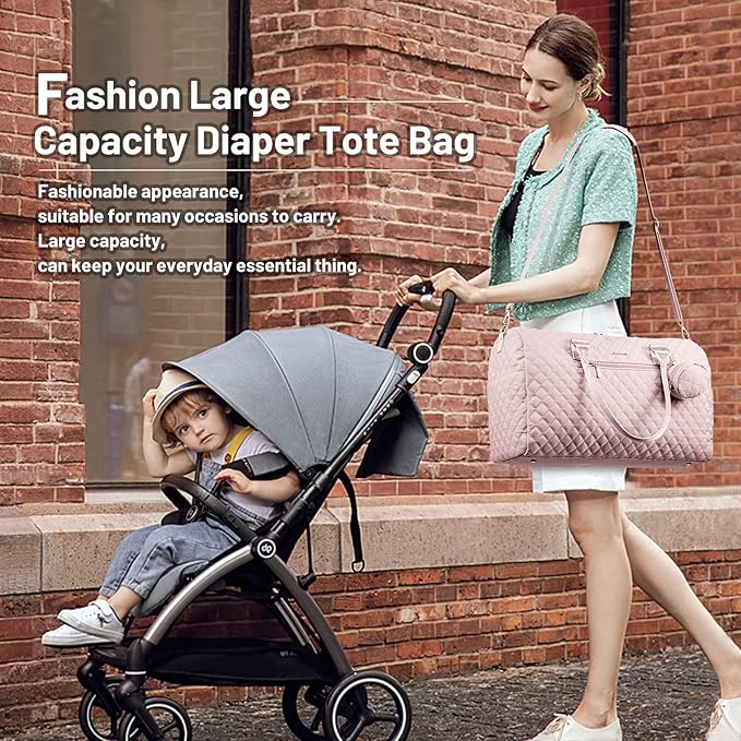 LOVEVOOK Diaper Bag Tote with Pacifier Case and Changing Pad, Large Capacity Mommy Bag for Hospital and Weekender Travel, Functional Baby Bag Newborn Baby Essential, Pink