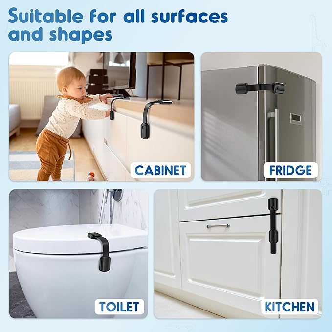 10 Pack Cabinet Locks Baby Proofing, SOGUDE Child Proof Cabinet Locks with 3M Adhesive Child Safety Locks for Refrigerator, Doors, Drawer Locks No Drilling, Cabinet Locks for Babies- Black