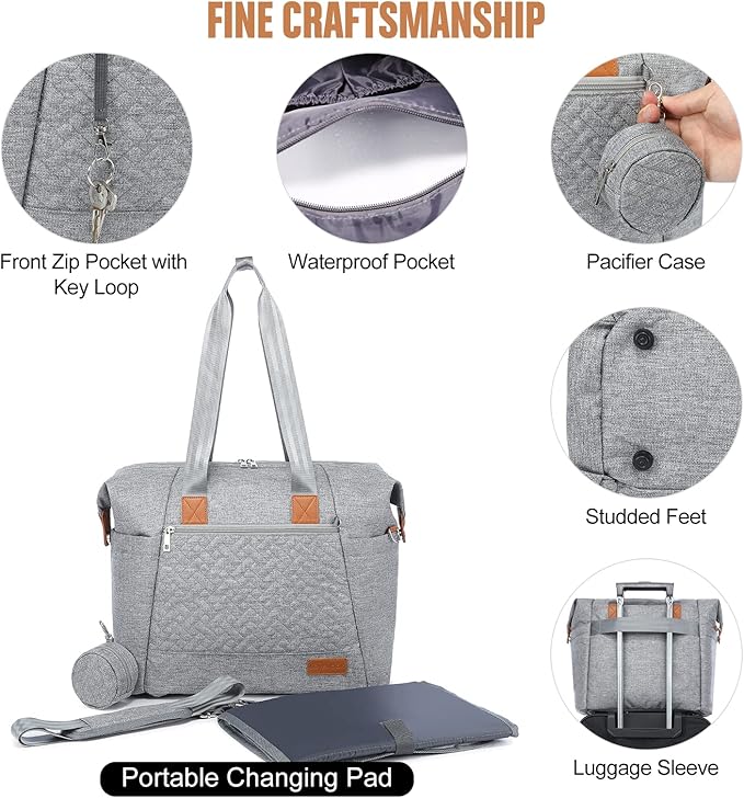 LOVEVOOK Diaper Bag Tote, Large Baby Diaper Bag Waterproof Travel Diaper Tote with Changing Pad