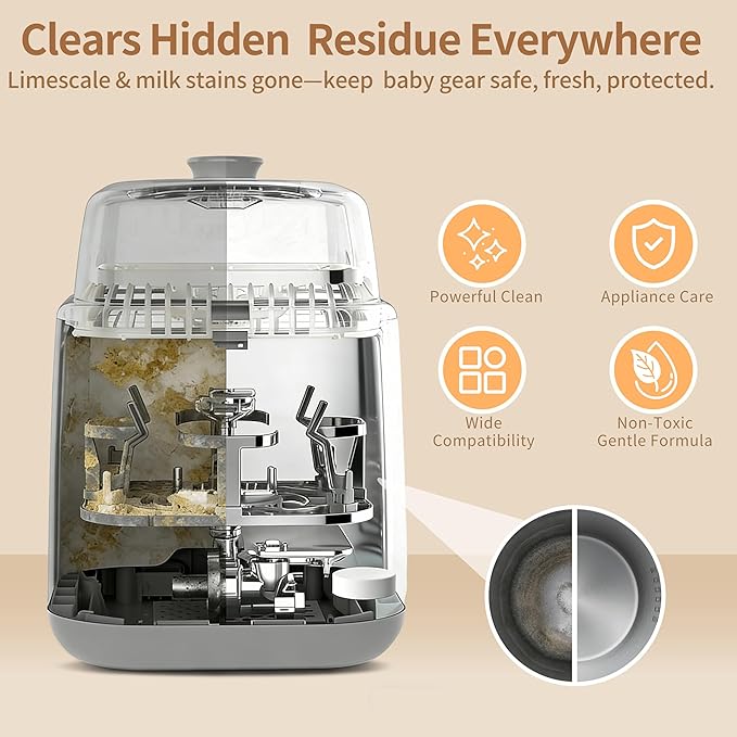 30 Count Descaling Tablets – Compatible with Baby Brezza, Momcozy, Papablic & All Brands. Fits Bottle Washers, Warmers, Sterilizers & Formula Makers to Remove Milk Stains & Limescale